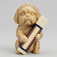 犬（シーズー）の3Dプリント リップケース シルクゴールド キーホルダー