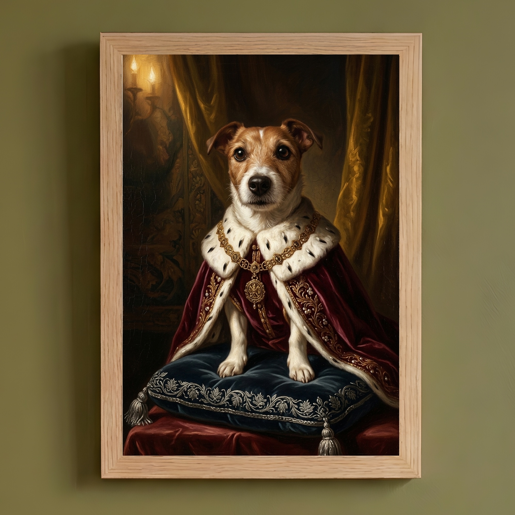 犬（ジャックラッセルテリア）のルネサンス風肖像画 A4額装インテリア