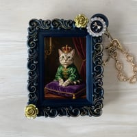 猫（アメリカンショートヘア）バッグチャーム ルネサンス風 ブラック額縁デザイン