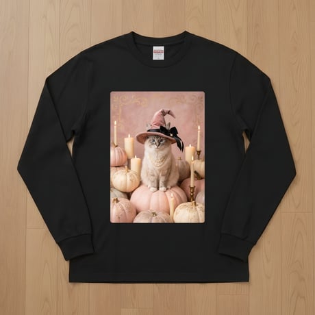猫（ラグドール）長袖Tシャツ ハロウィン限定 ブラック 男女兼用