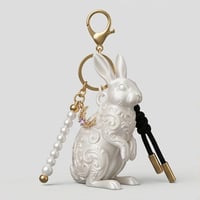 うさぎ（シルバーマーチン）のキーホルダー ミニチュア シルクホワイト