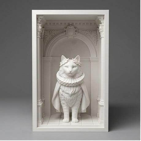 ノルウェージャンフォレストキャットのブックヌーク 3Dプリント 白PLA