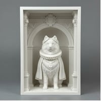 犬（サモエド）の3Dプリント ブックヌーク 白PLA 本棚インテリア