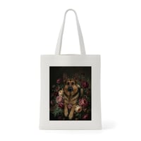犬（ジャーマンシェパード）トートバッグ 花の油絵風アート キャンバス地