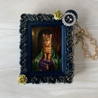 猫（ベンガル）バッグチャーム ルネサンス風 ブラック額縁デザイン