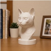 猫（ベンガル）の3Dプリント胸像 白PLA 彫刻 置物 インテリア