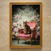 猫（ベンガル）のロココ調シャビーピンクアート A3額装インテリア壁掛け
