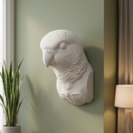 インコ（サザナミインコ）の壁掛けレリーフ 3Dプリント 白PLA インテリア