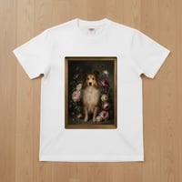 シェットランドシープドッグ半袖Tシャツ 花の油絵風アート ホワイト 男女兼用