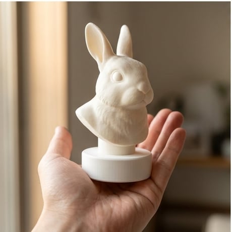 ネザーランドドワーフの3Dプリント胸像 白PLA 彫刻 置物 インテリア