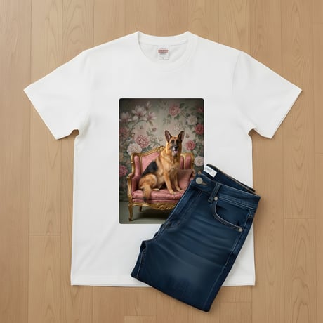 ジャーマンシェパード半袖Tシャツ ロココ調シャビーピンク ホワイト 男女兼用