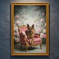 犬（ジャーマンシェパード）のロココ調アート A4金縁額装インテリア壁掛け