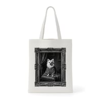 犬（ポメラニアン）トートバッグ ルネサンス風モノクロアート 額縁デザイン