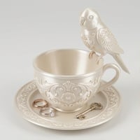 インコ（アキクサインコ）のアクセサリートレイ 小物入れ シルクホワイト