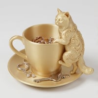 猫（バーマン）のアクセサリートレイ 小物入れ シルクゴールド