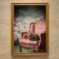 猫（シンガプーラ）のロココ調シャビーピンクアート A3額装インテリア壁掛け