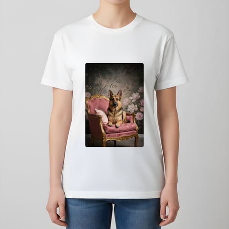 ジャーマンシェパード半袖Tシャツ ロココ調シャビーピンク ホワイト 男女兼用