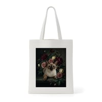 猫（シャム猫）トートバッグ 花の油絵風アート キャンバス地