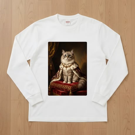 猫（ラグドール）長袖Tシャツ ルネサンス風カラーアート ホワイト 男女兼用