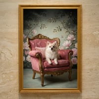 犬（ポメラニアン）のロココ調シャビーピンクアート A3額装インテリア壁掛け