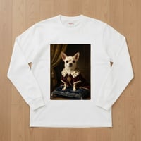 犬（チワワ）長袖Tシャツ ルネサンス風カラーアート ホワイト 男女兼用