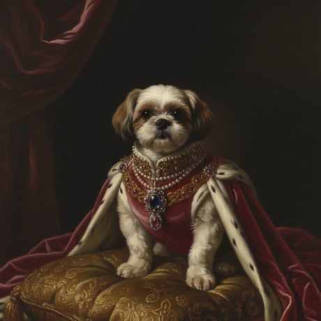犬（シーズー）のルネサンス風肖像画 油絵風アートA4金縁額装インテリア壁掛け