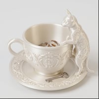 猫（オシキャット）のアクセサリートレイ 小物入れ シルクホワイト