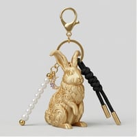 うさぎ（イングリッシュアンゴラ）のキーホルダー ミニチュア シルクゴールド