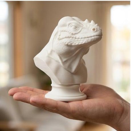 イグアナ（サイイグアナ）の3Dプリント胸像 白PLA 彫刻 置物 インテリア