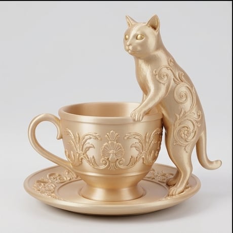 猫（シャルトリュー）のアクセサリートレイ 小物入れ シルクゴールド