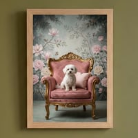 犬（ビションフリーゼ）のロココ調シャビーピンクアート A4額装インテリア壁掛け