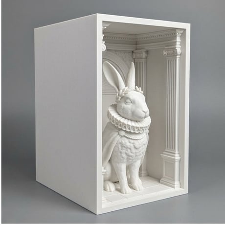 うさぎ（レッキス）の3Dプリント ブックヌーク 白PLA 本棚インテリア