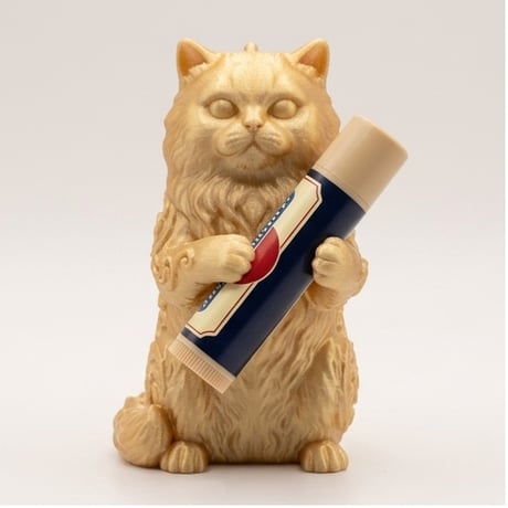 猫（ペルシャ猫）の3Dプリント リップケース シルクゴールド キーホルダー