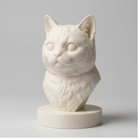 猫（マンチカン）の3Dプリント胸像 白PLA 彫刻 置物 インテリア