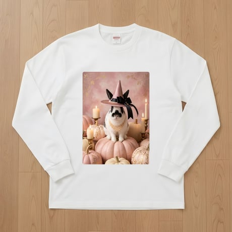うさぎ（ヒマラヤン）長袖Tシャツ ハロウィン限定 ホワイト 男女兼用