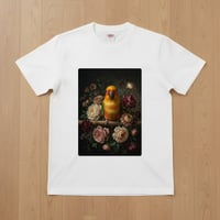 ナナイロメキシコインコ半袖Tシャツ 花の油絵風アート ホワイト 男女兼用