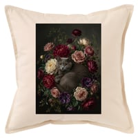 猫（ブリティッシュショートヘア）クッション 45cm 花の油絵風カラーアート