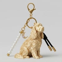 犬（コッカースパニエル）のキーホルダー ミニチュア シルクゴールド