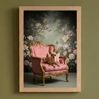 犬（チワワ）のロココ調シャビーピンクアート A4額装インテリア壁掛け