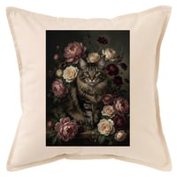 猫（メインクーン）クッション 45cm 花の油絵風カラーアート