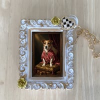 犬（ジャックラッセルテリア）バッグチャーム ルネサンス風 ホワイト額縁デザイン