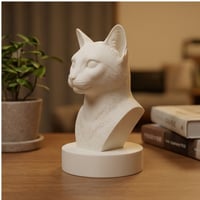 猫（エジプシャンマウ）の3Dプリント胸像 白PLA 彫刻 置物 インテリア