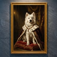 犬（サモエド）のルネサンス風肖像画 油絵風アートA4金縁額装インテリア壁掛け
