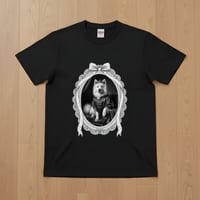 犬（サモエド）半袖Tシャツ ルネサンス風モノクロアート ブラック 男女兼用