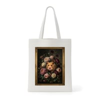 ハムスター（ゴールデンハムスター）トートバッグ 花の油絵風アート キャンバス地