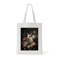 うさぎ（ドワーフホト）トートバッグ 花の油絵風アート キャンバス地