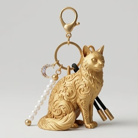 猫（ソマリ）のキーホルダー ミニチュア シルクゴールド