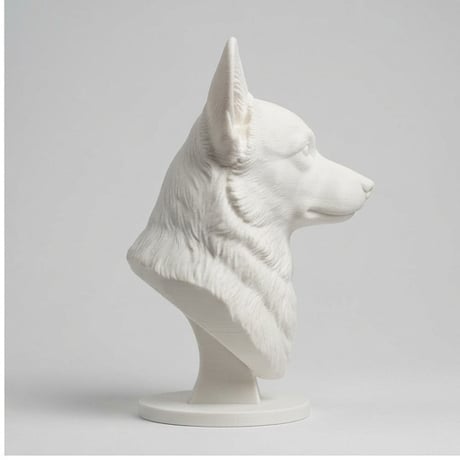 犬（コーギー）の3Dプリント胸像 白PLA 彫刻 置物 インテリア