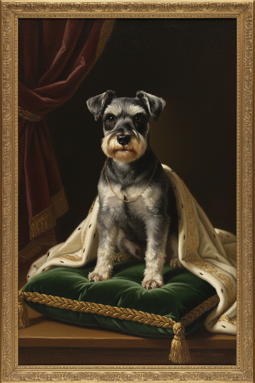 犬（ミニチュアシュナウザー）のルネサンス風肖像画 A4金縁額装