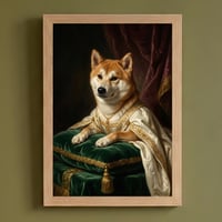 犬（秋田犬）のルネサンス風肖像画 油絵風アートA4額装インテリア壁掛け